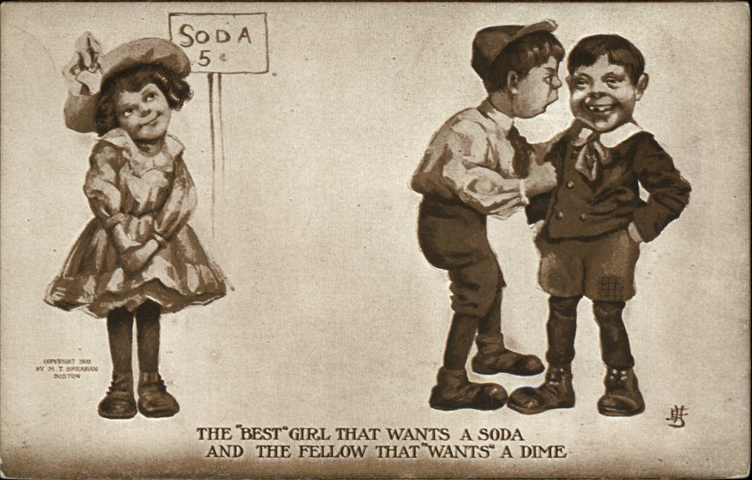 Spanky & Our Gang style Newsie Boys ~ bully & girl ~ Sheahan comic ~ 1915