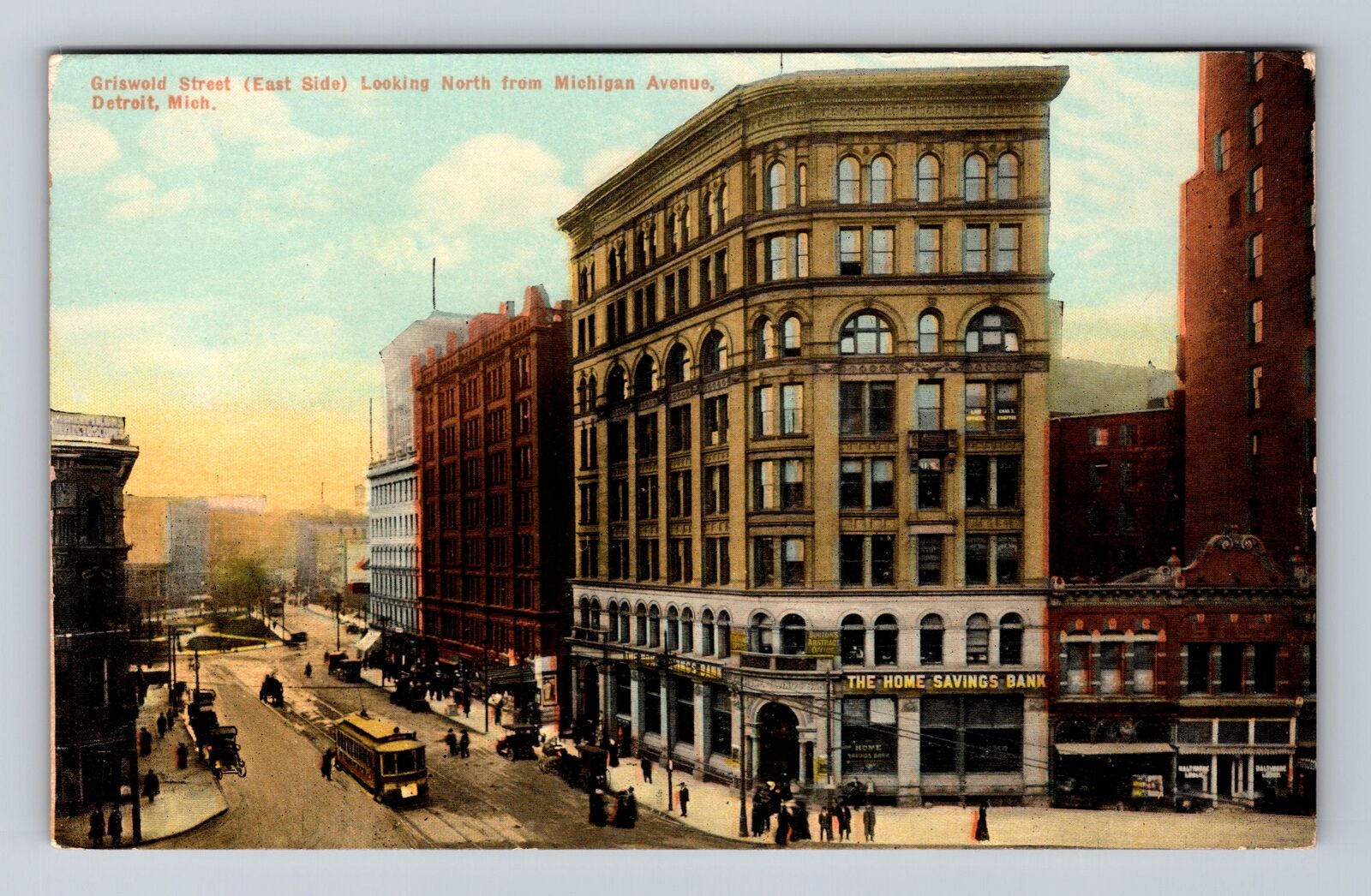 Detroit MI-Michigan, Griswold Street Looking North, Bank, Vintage Postcard