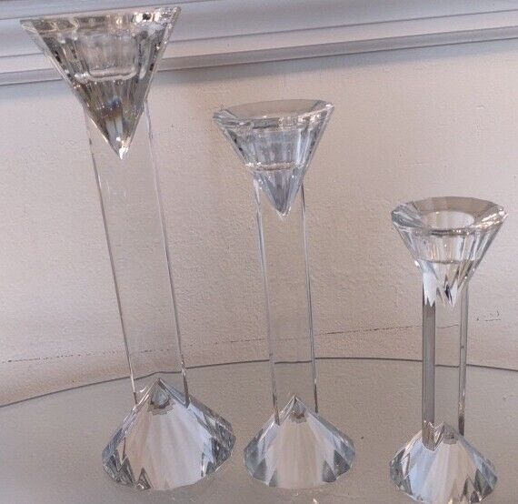 3 Jihlavske Sklarny Art Deco Style Crystal Candlesticks Czech Bohemia 