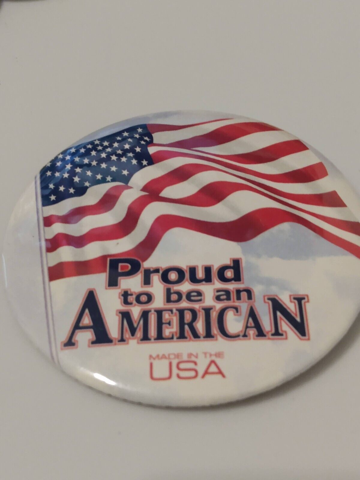 Proud to be an American USA Flag Large Badge Button Hat Lapel Pin
