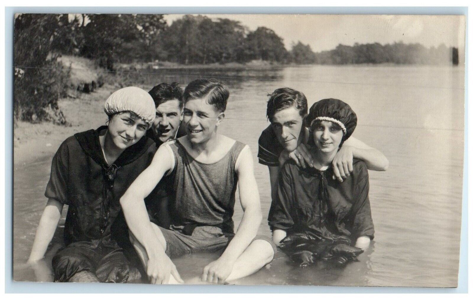 c1910's Young Boys Girls Swim River Unposted Antique RPPC Photo Postcard