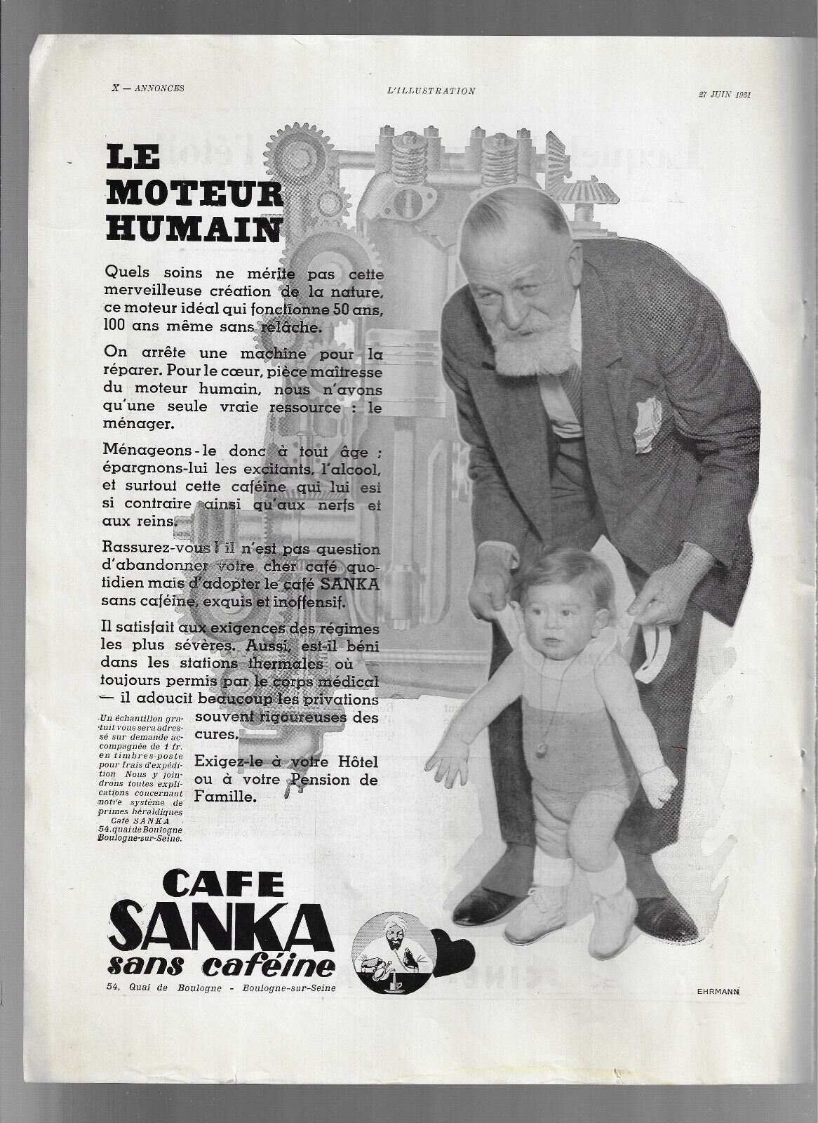 VINTAGE CAFE SANKA FRENCH ADVERTISING MAGAZINE PAGE POSTER 1931 OLD & ORIGINAL