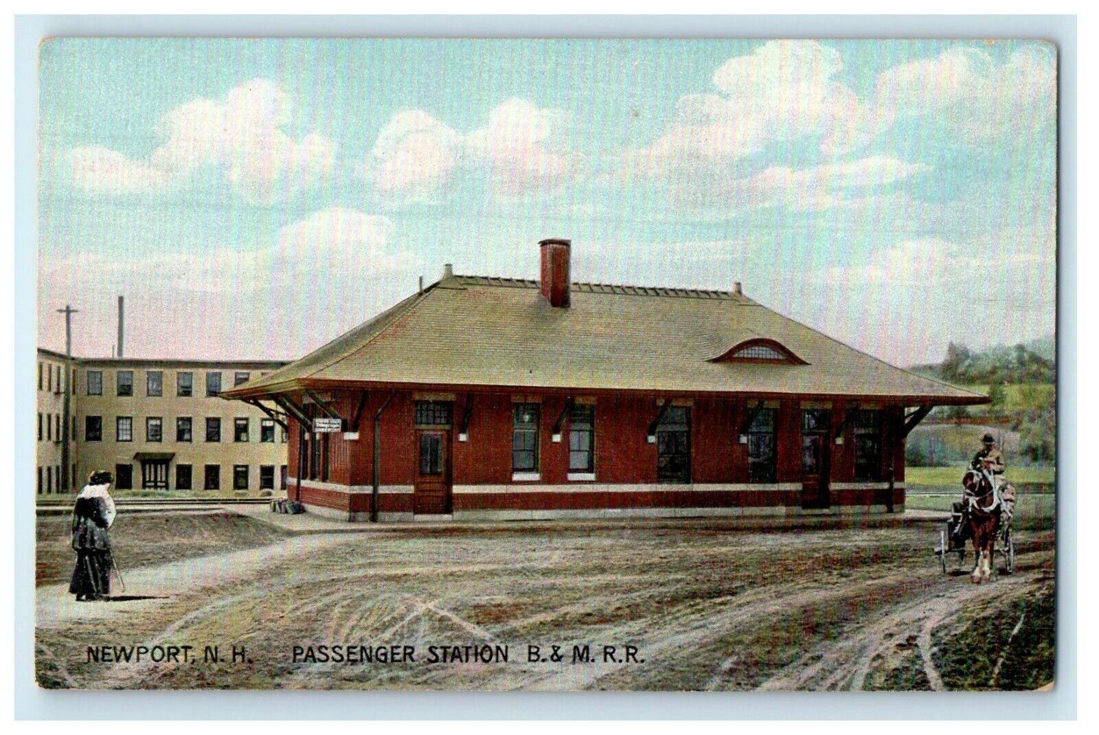 c1910's Newport NH, Passenger Station B & M. R. R. Railroad Antique Postcard