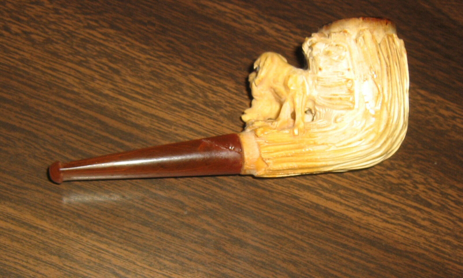 Vintage Meerschaum Pipe with Case, Hunting Dog with Rabbit 