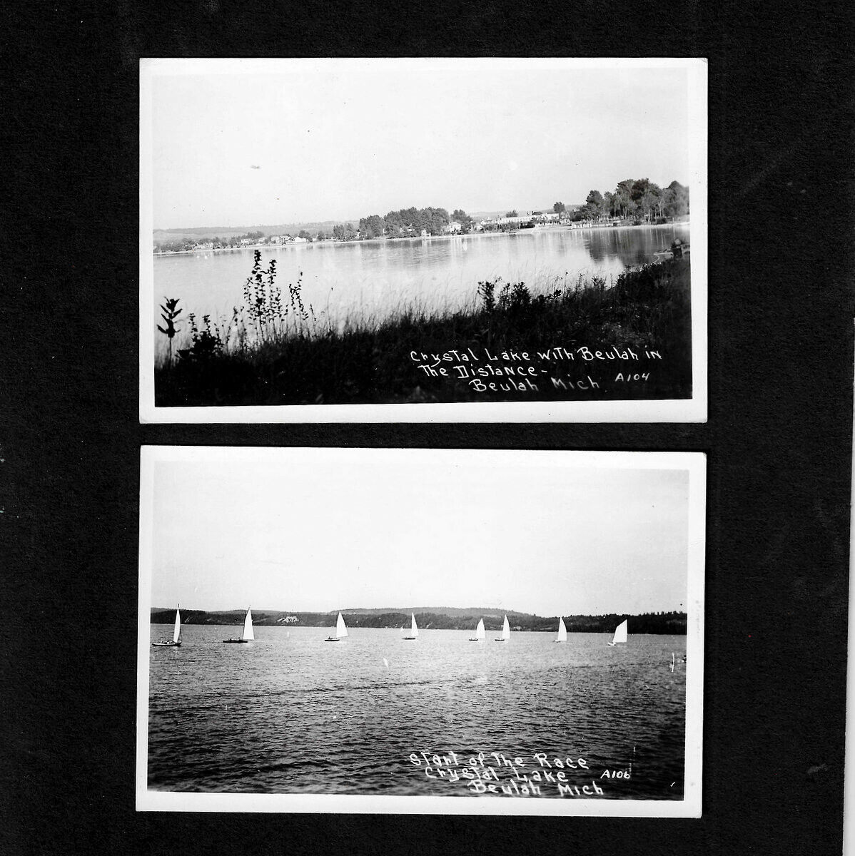 Vintage 1940's RPPC Crystal Lake Beulah MI Lot of 2 Real Photo Postcard