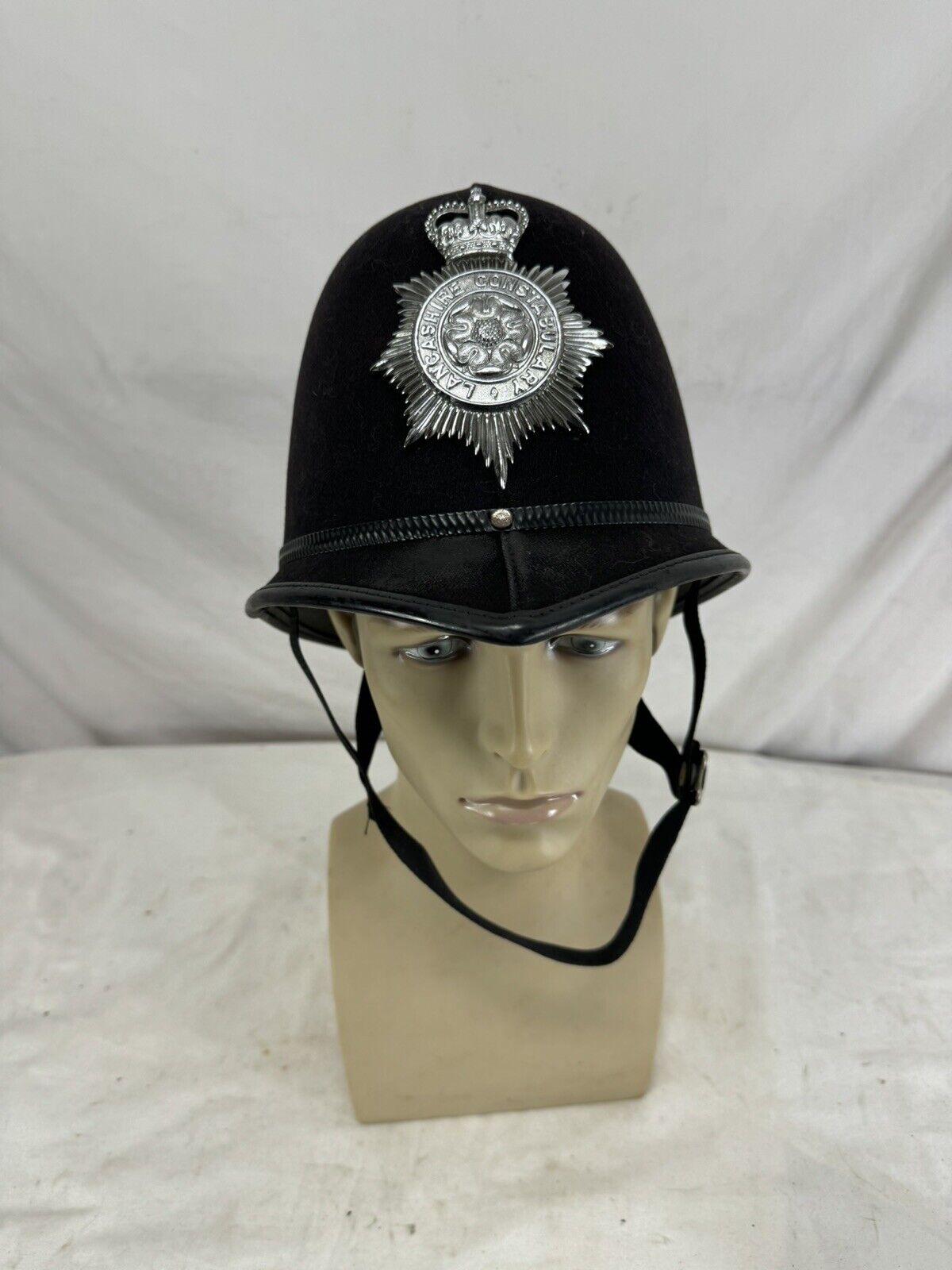 Vintage British Bobby Helmet Lancashire Constabulary Hat 7- 7 1/2
