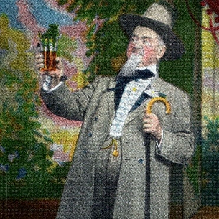 c.1934 Two Typical Kentuckians Postcard KY Colonel Holds Bourbon Mint Julep Poem