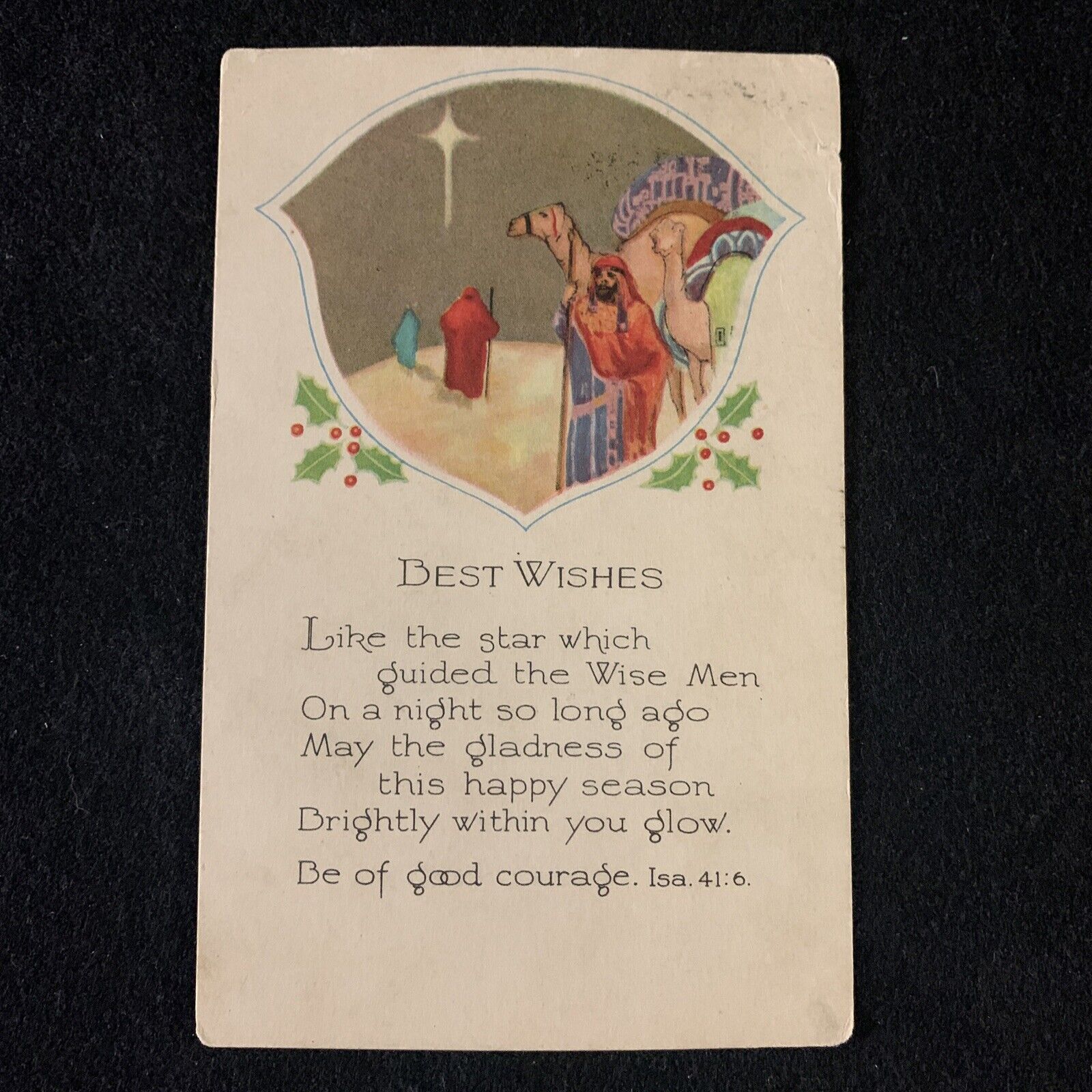 Best Wishes, Christmas Poem 1928 VTG Postcard. Three Wise Men, Anderson