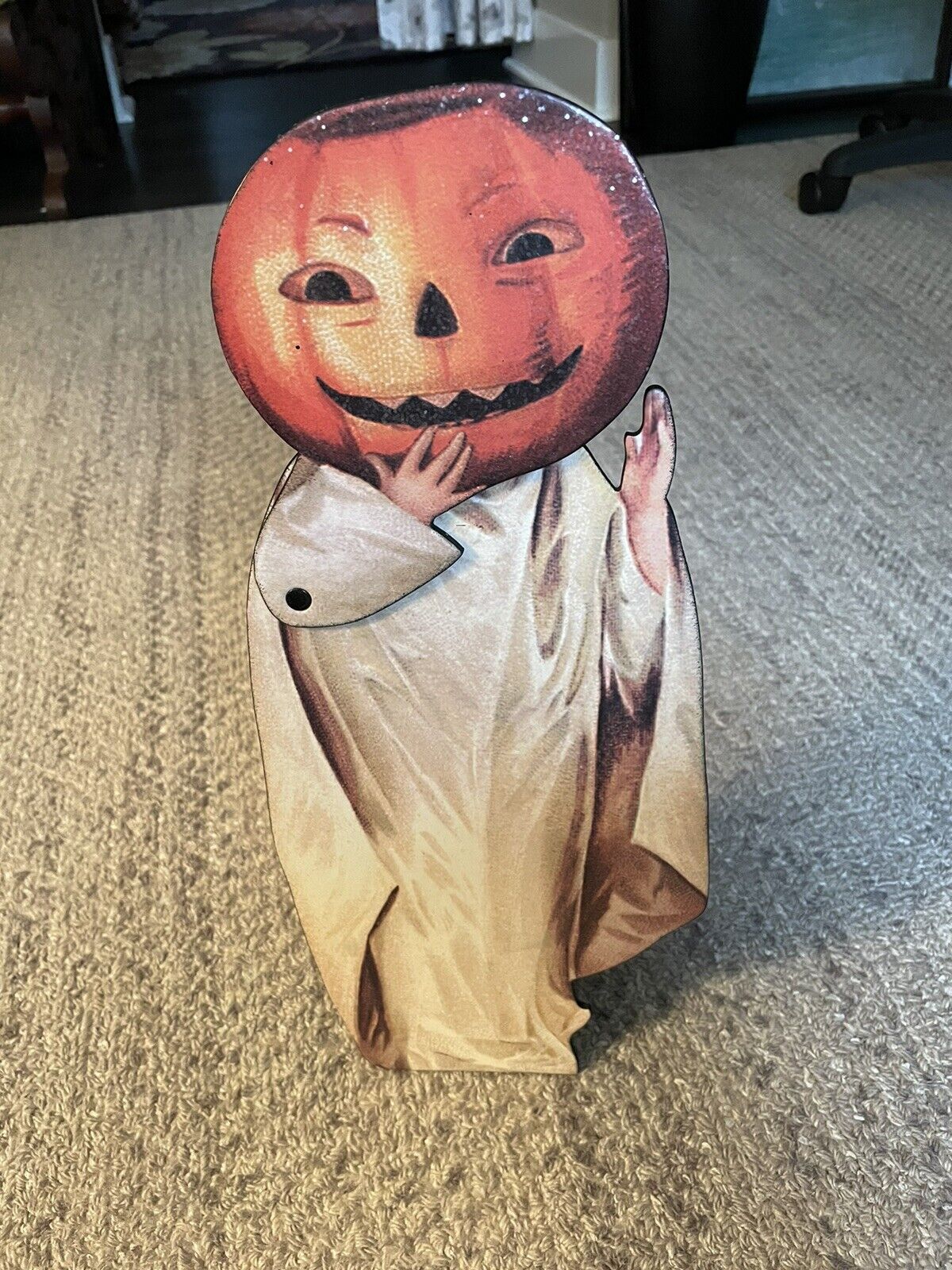 Moveable Halloween Cardboard Stand Up Ghost Lady With Pumpkin Head