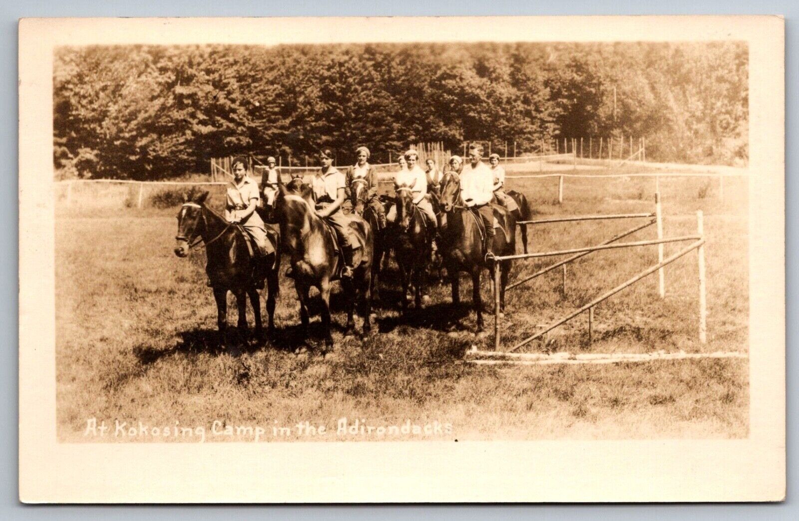Postcard Adirondacks NY New York At Kokosing Camp Horse Riding c1931 Real Photo