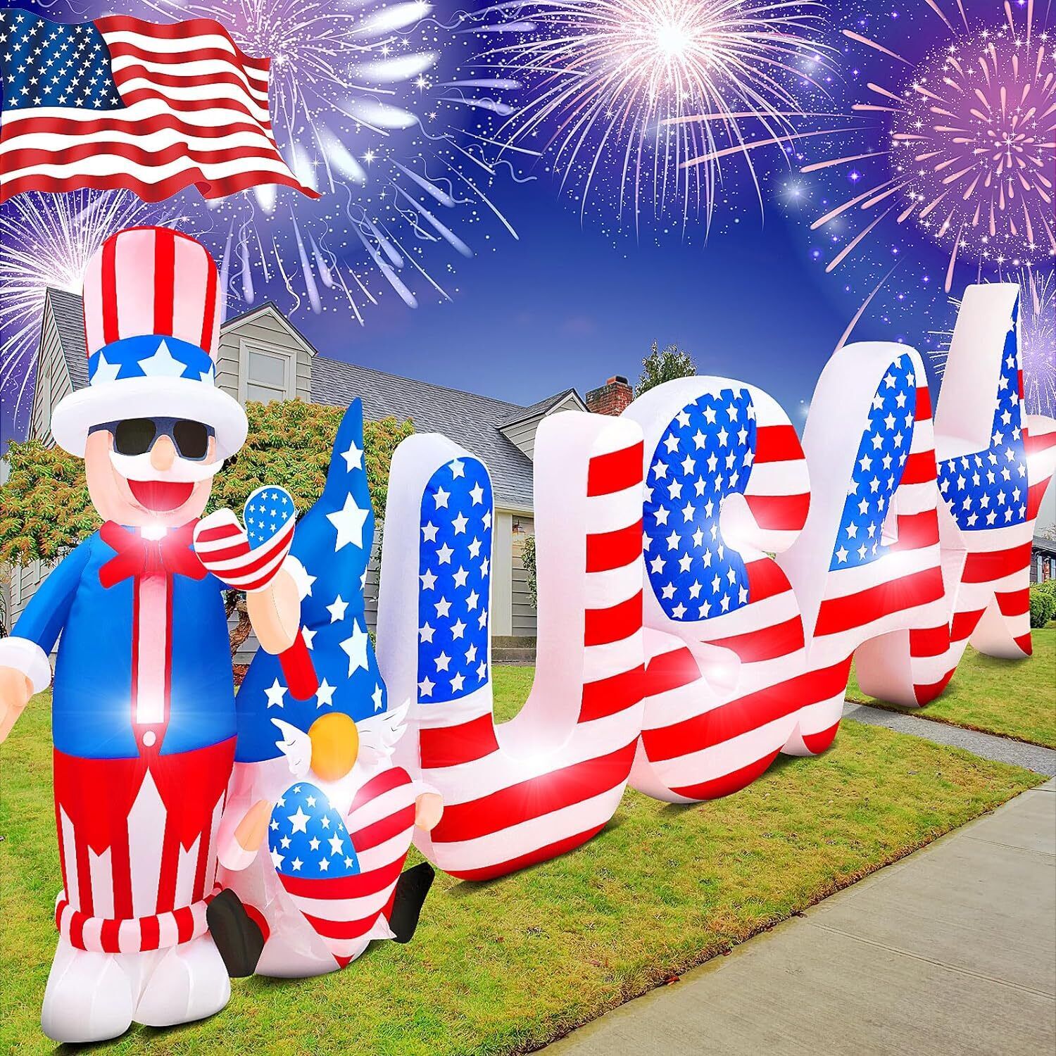 13ft Large 4th of July Patriotic Inflatable Outdoor Decoration with LED Light