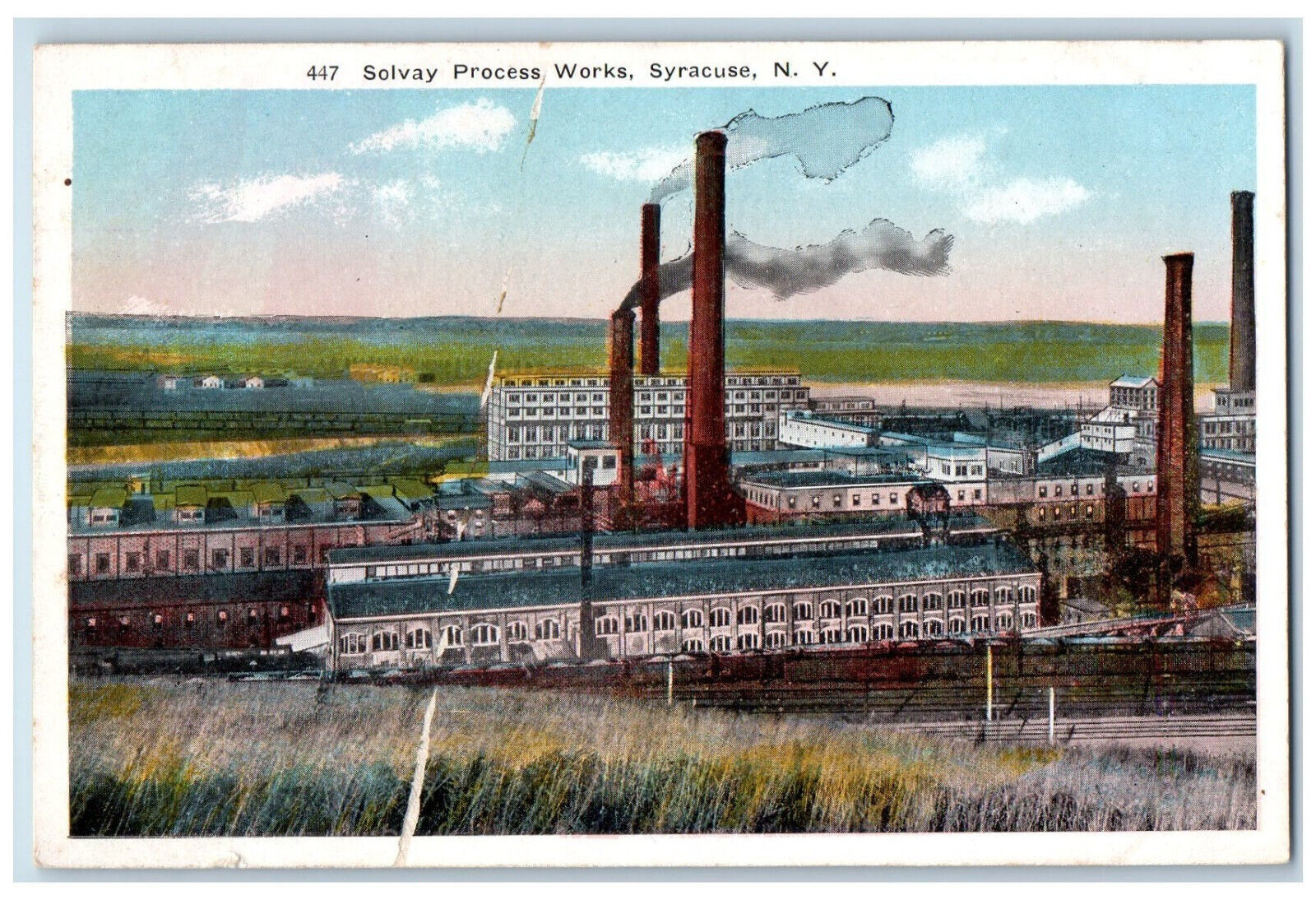 c1920's Factory Pipe Smoke Solvay Process Works Syracuse New York NY Postcard
