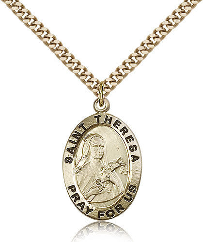 Saint Theresa Medal For Men - Gold Filled Necklace On 24 Chain - 30 Day Mone...