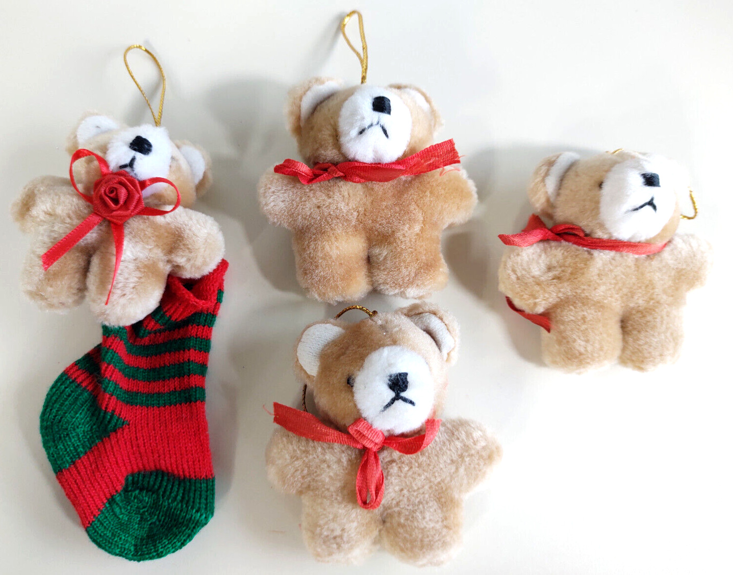 5 Vtg Small Stuffed Teddy Bear Ornaments~2.5 inch~China