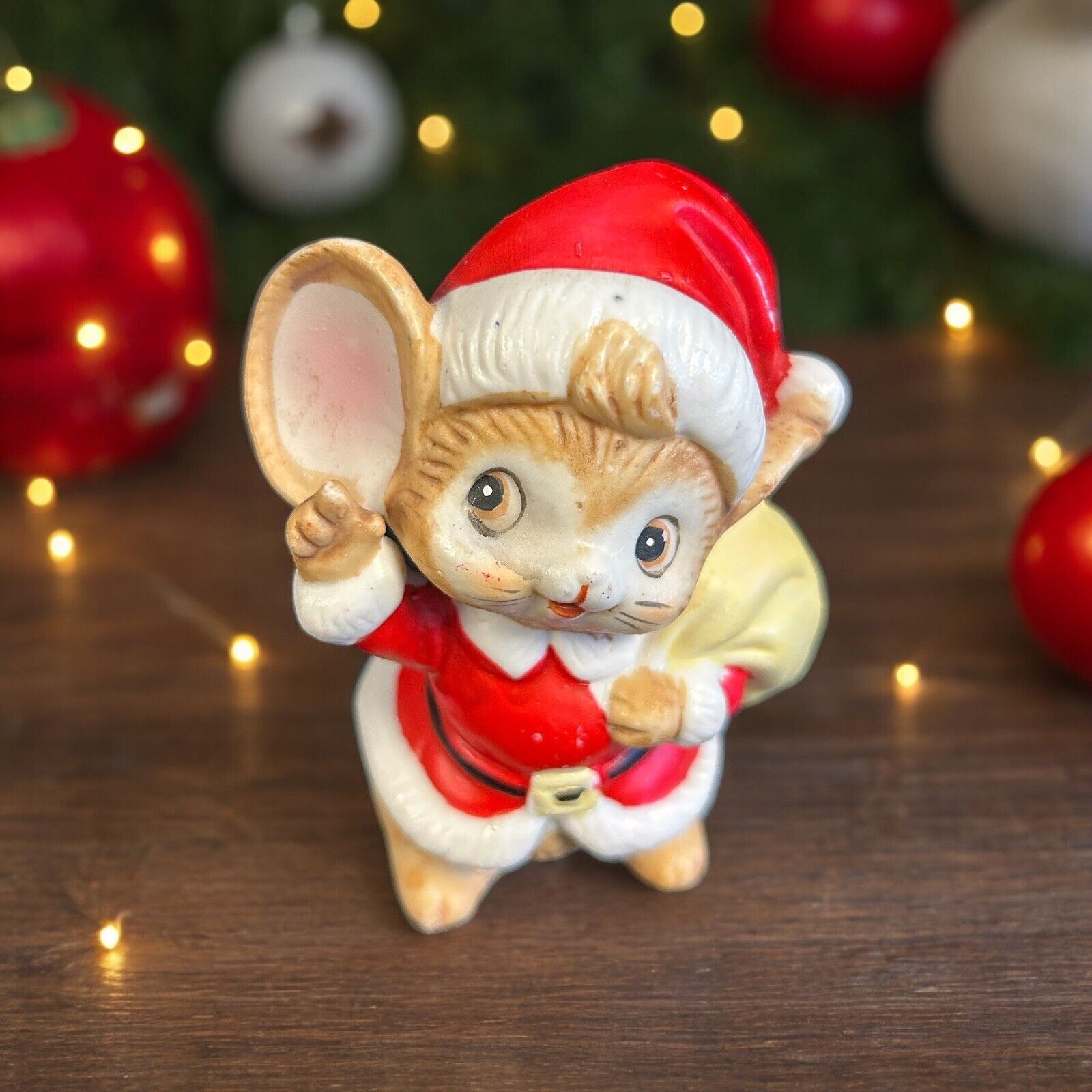 VTG Homco Christmas Santa Claus Mouse Ceramic Figurine 3.5\