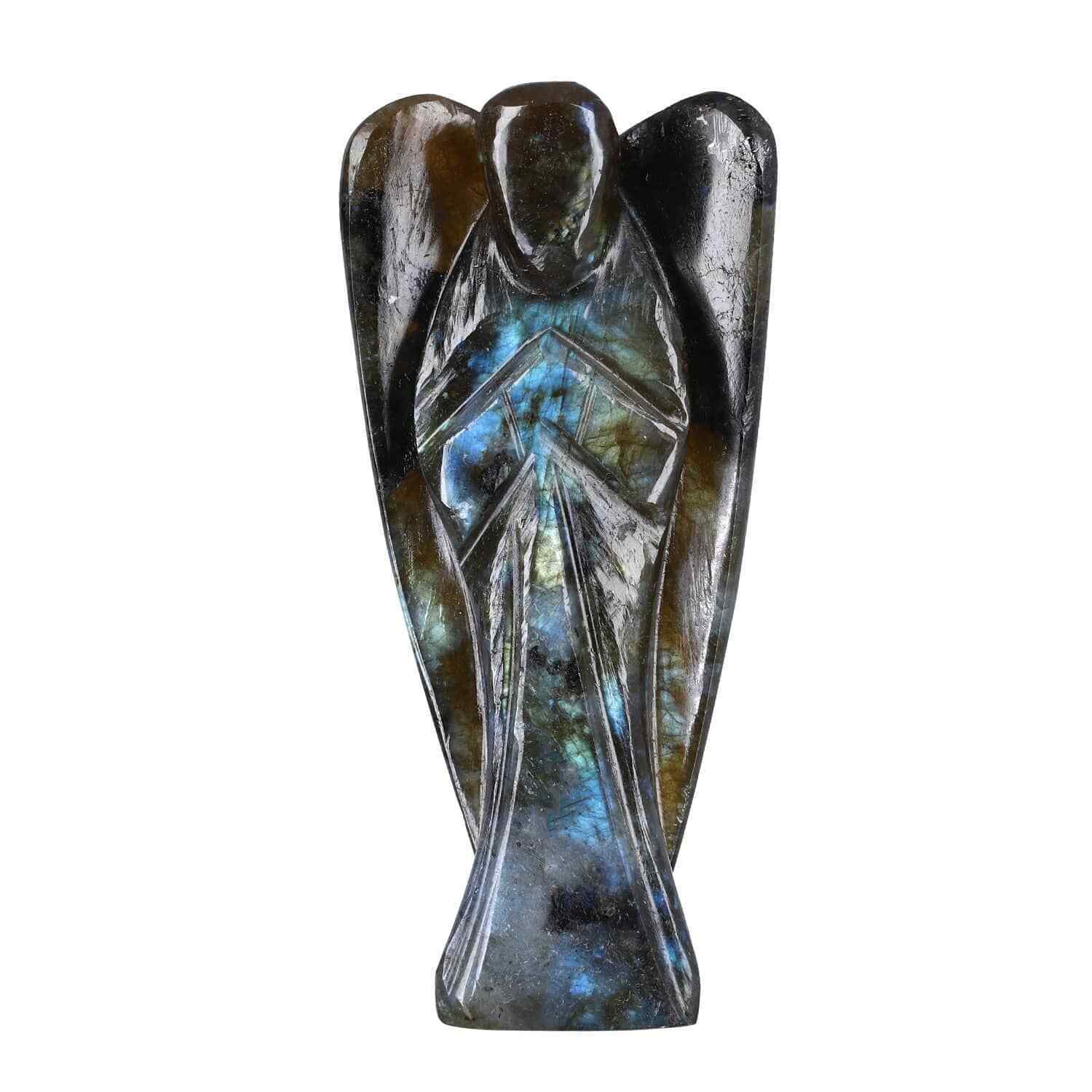 Hand Carved Labradorite Gemstone Angel Brilliant Blue Home Decoration Figurine