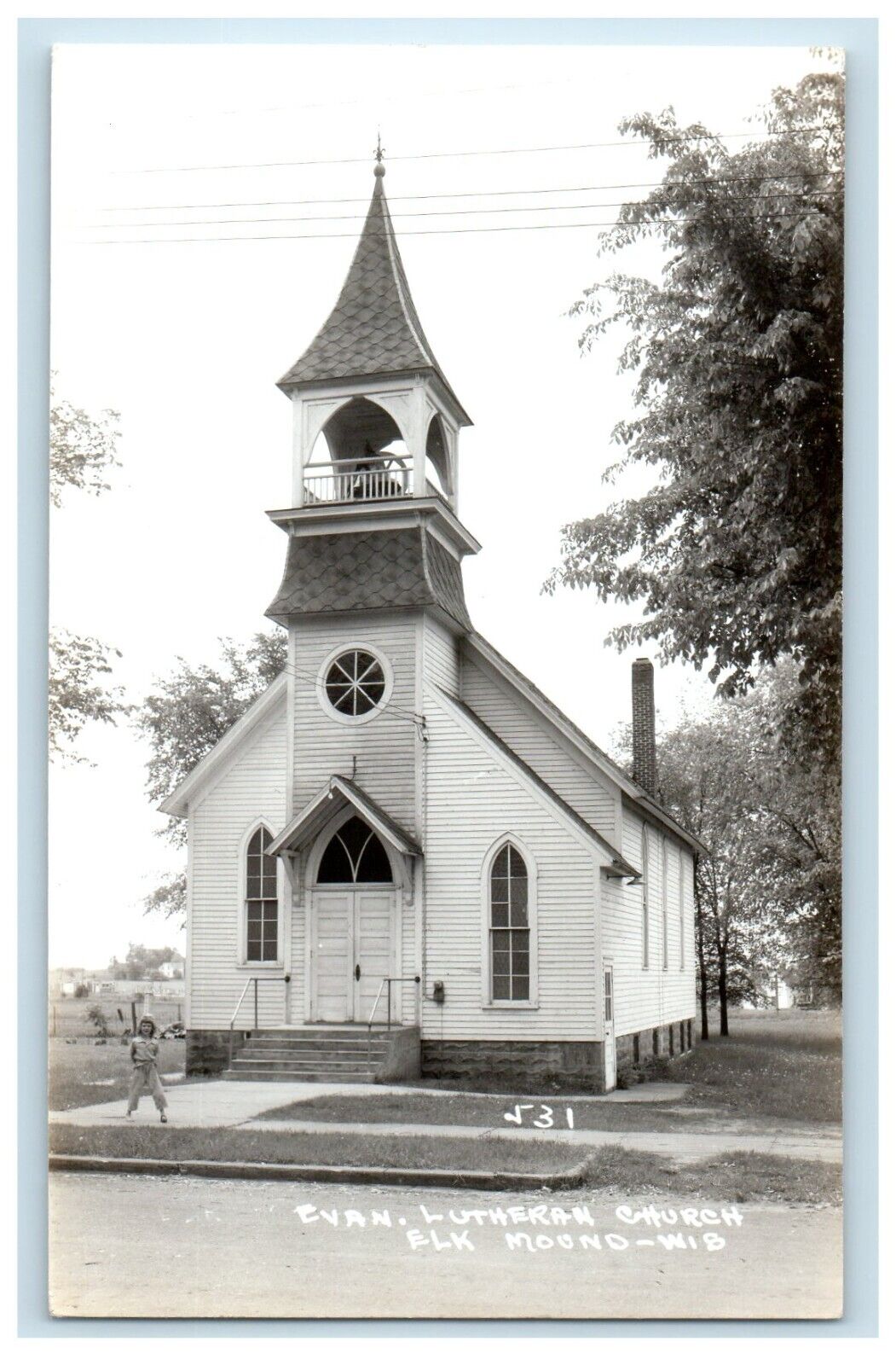 c1940's Evan Lutheran Church Elk Mound Wisconsin WI RPPC Photo Vintage Postcard