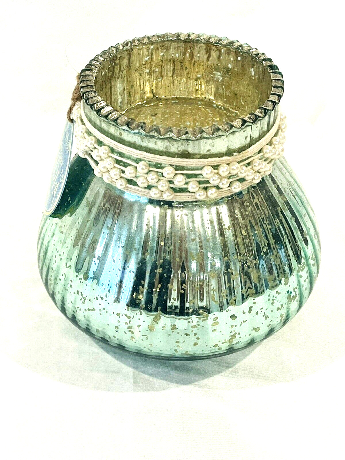 Glass Ribbed Round Vase Green Speckle Bohemian Home Decor India 6\