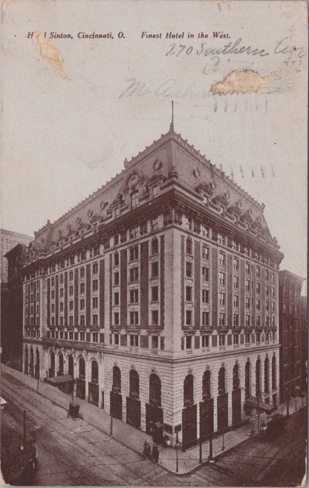 Hotel Sinton Cincinnati Ohio 1909 Postcard
