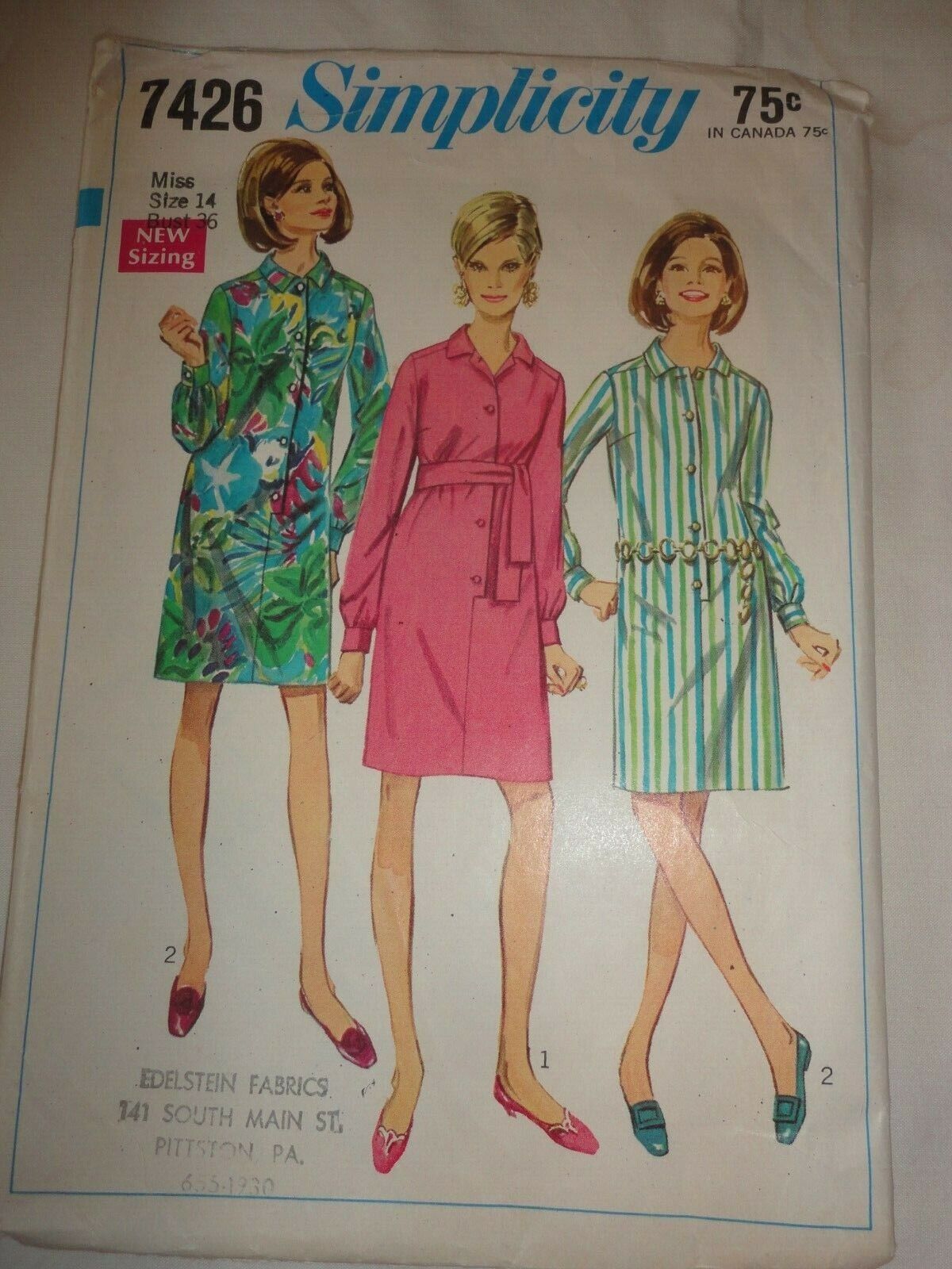 Vintage 1967 Sewing Pattern Step in Daytime Dress Size 14 