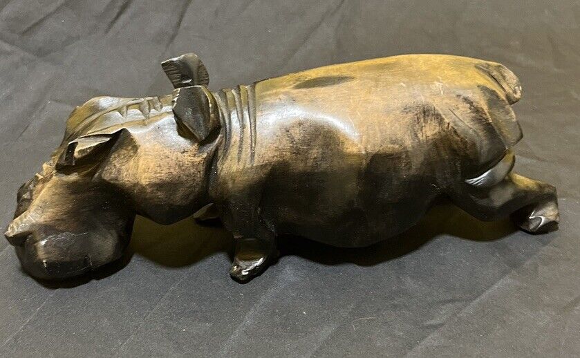 Vintage Handcarved African Hippo Statue Ebony
