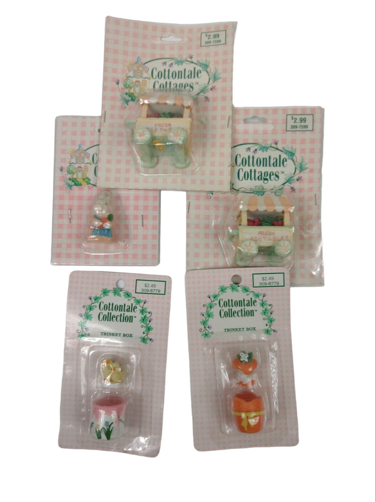 Vintage 1996 Cottondale Collection Cottages Trinket Bunny Pieces 5pc Lot
