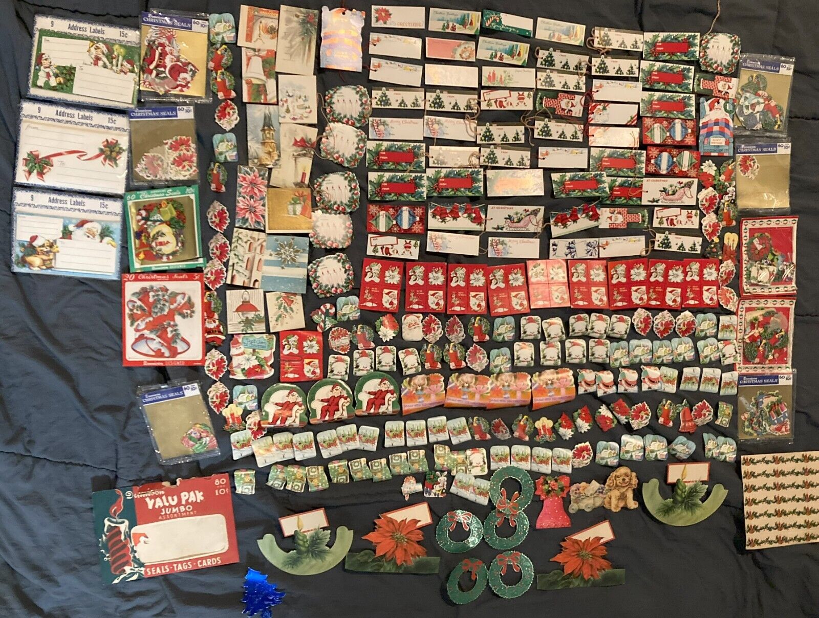 VTG CHRISTMAS 1950\'S GIFT TAGS-SEALS-DIE CUTS-STAMPS-ETC--OVER 600