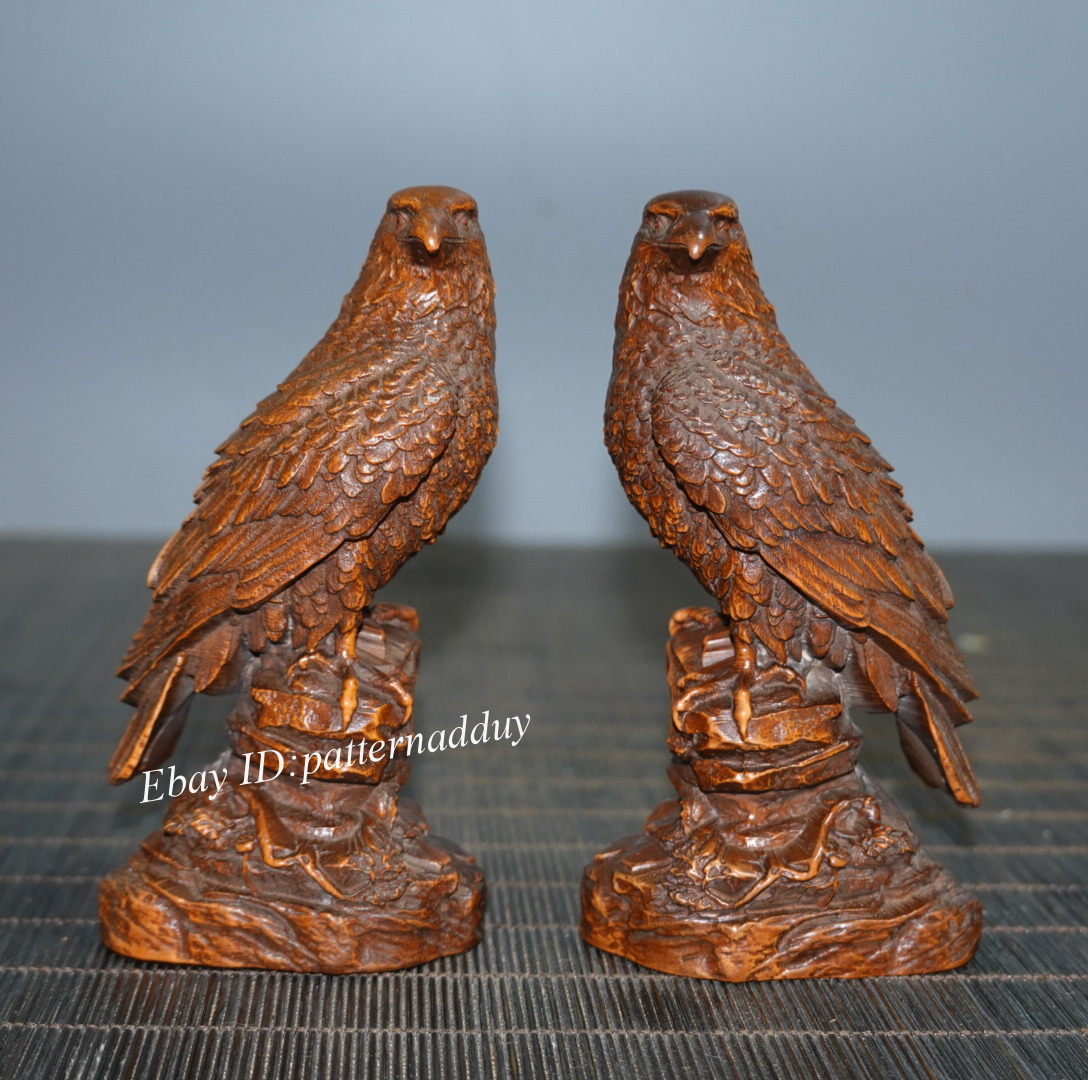 Old Antique Wood Carving Collection Boxwood Eagle (Far Sighted) Ornament
