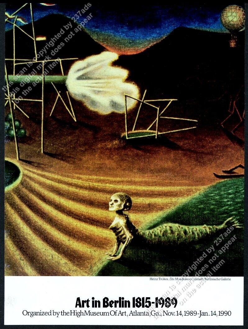 1989 Heinz Trokes Die Mondkanone mermaid skeleton art GA show vintage print ad
