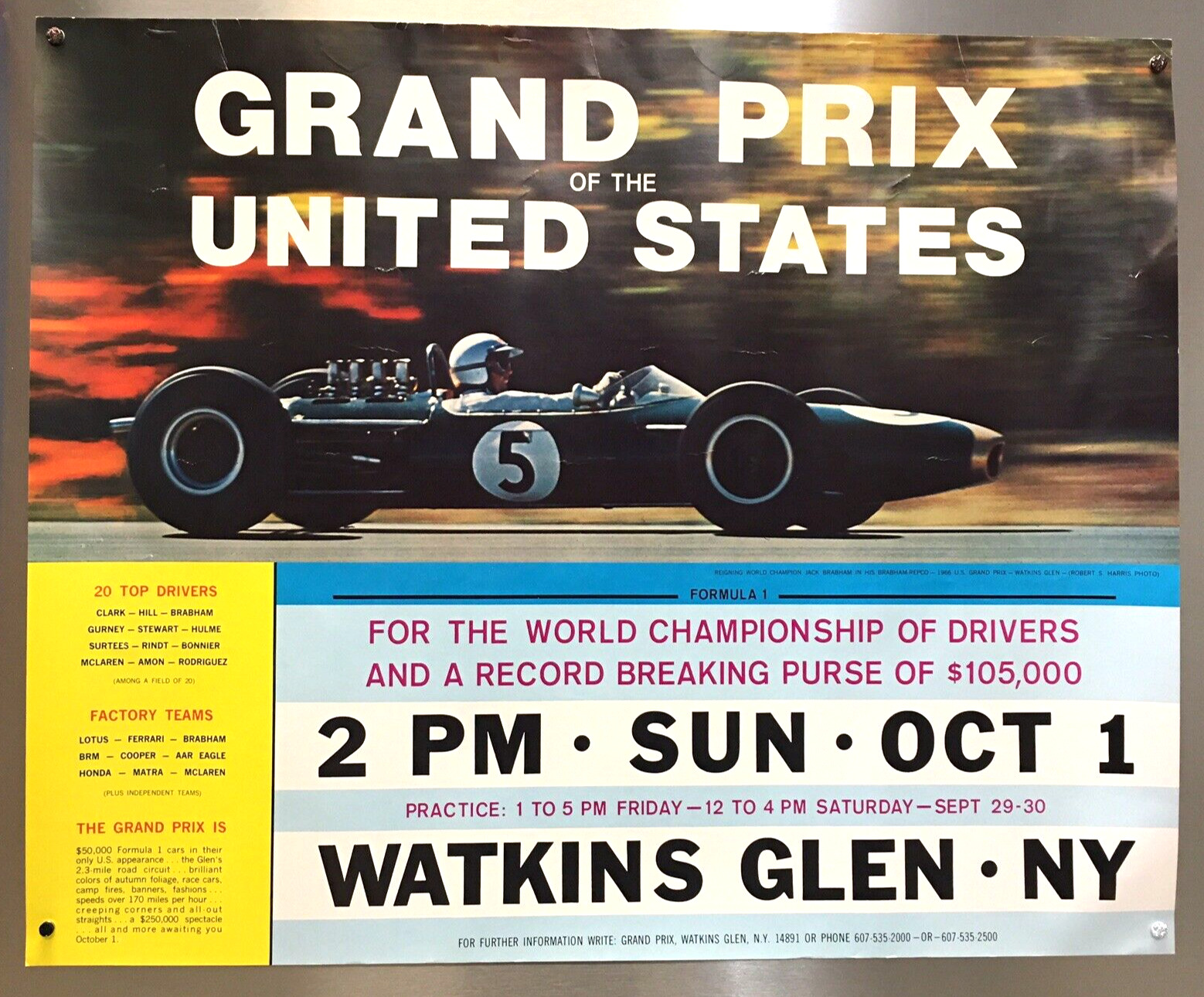 F1 Grand Prix of the United States Watkins Glen Poster Vintage 1967 Jack Brabham