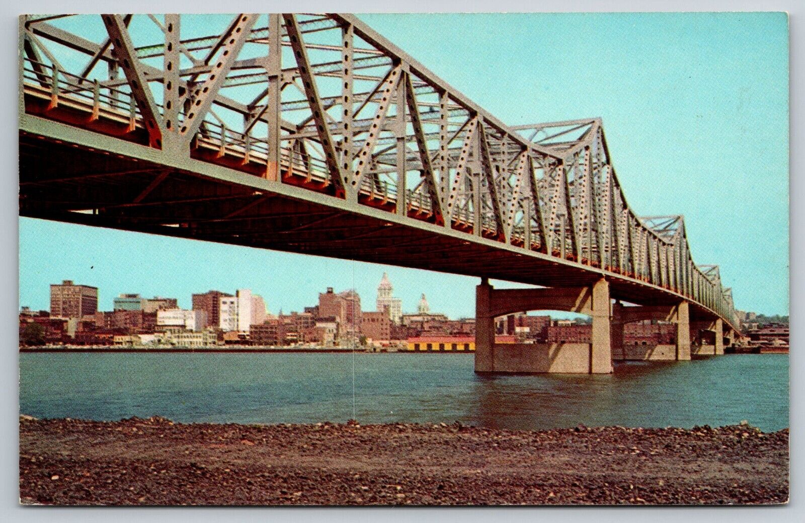 View of Peoria and New Murray Baker Bridge Over Illinois River Postcard