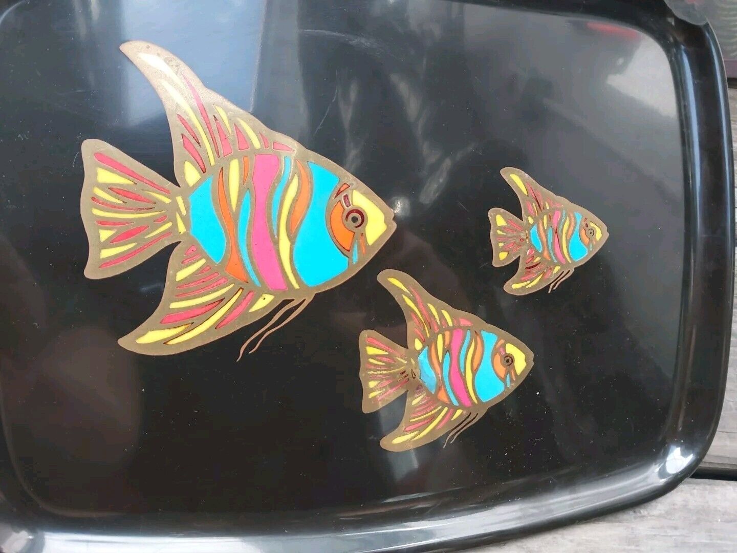 Vintage Couroc Monterey Colorful Koi Fish Carp Inlaid Tray MCM *damage*
