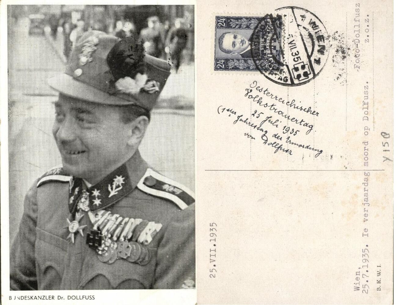 austria, Chancellor Engelbert Dollfuss in Uniform, Medals (1935) Postcard
