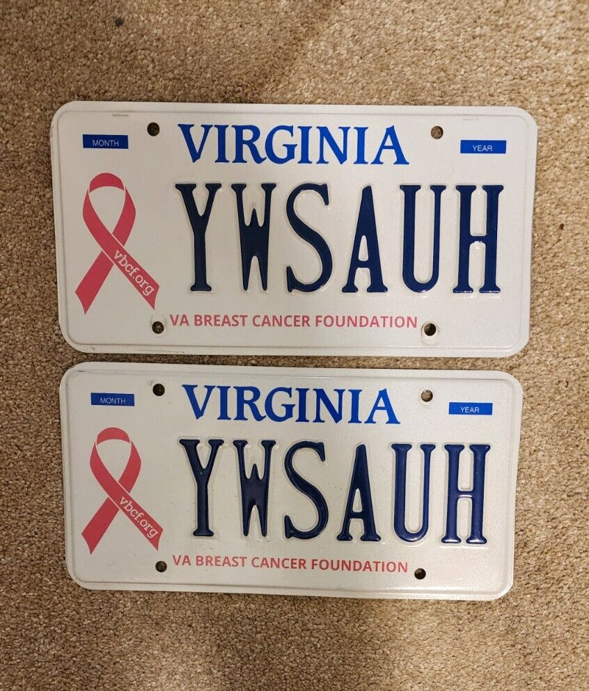 Exp Virginia Personalized Vanity License Plate DMV Breast Cancer YWSAUH Sign