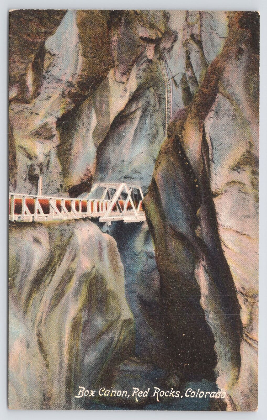 Illustrated~Box Canon~Red Rocks~Colorado~Beautiful Cave~Bridge Leads Into~Vtg PC