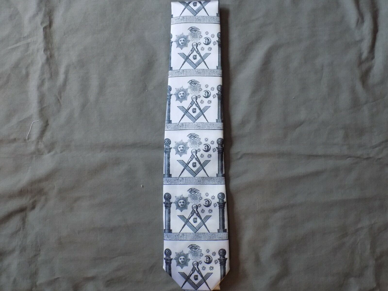 Masonic White Master Mason Square Compass Necktie Freemason Fraternity NEW