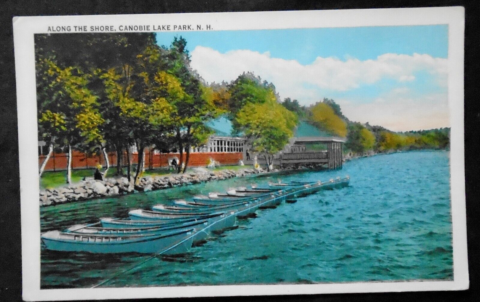 Salem, NH, Canobie Lake Park, Along the Shore, line of boats, circa 1920