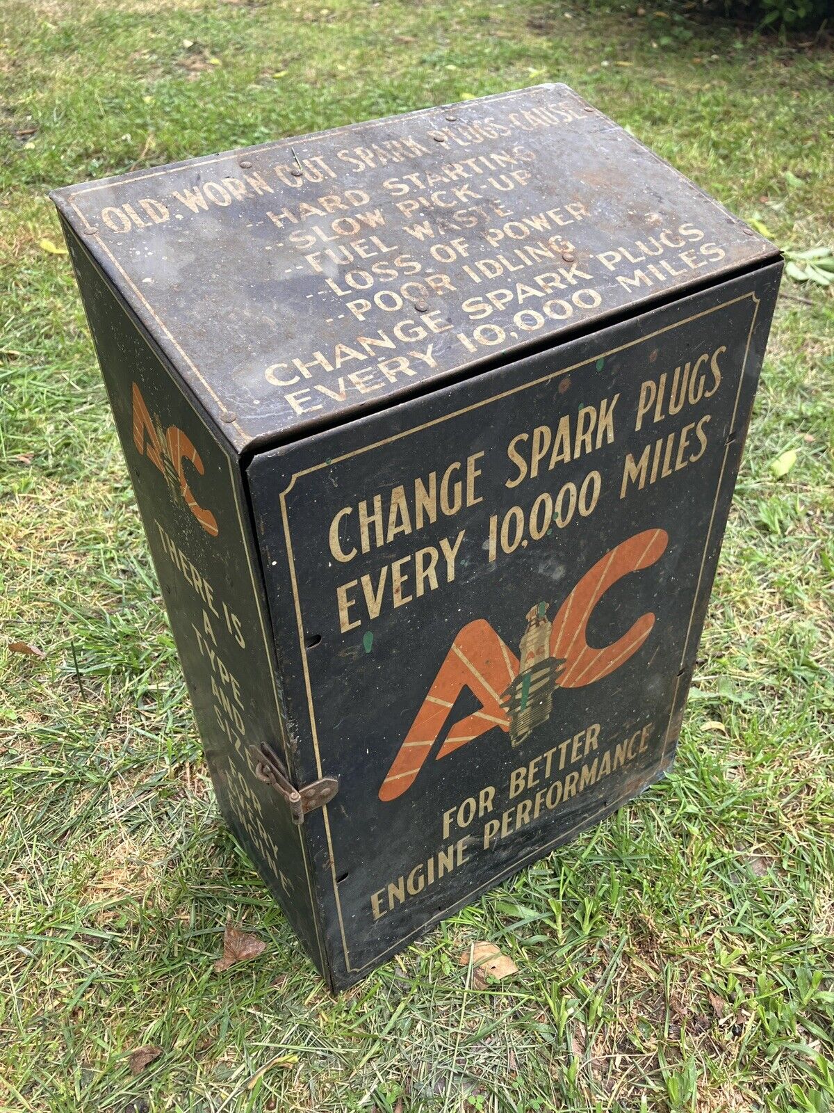 Vintage AC Spark Plugs Metal Advertising Cabinet Display Case / Box / Sign