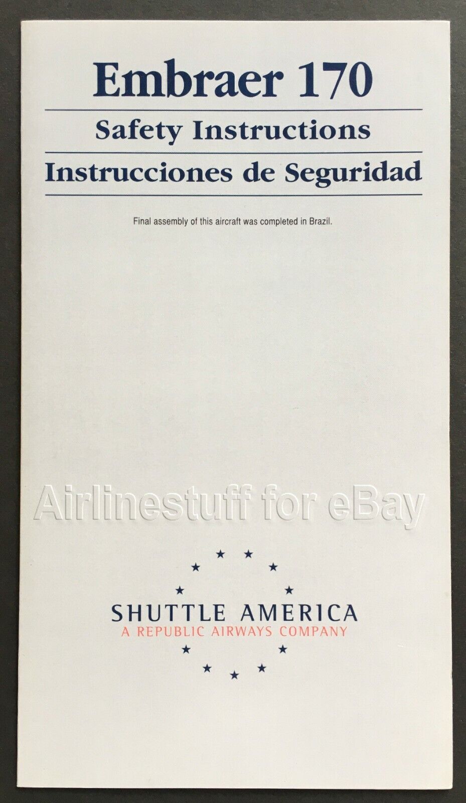 2005 SHUTTLE AMERICA Embraer 170 SAFETY CARD Republic airlines airways jetliner