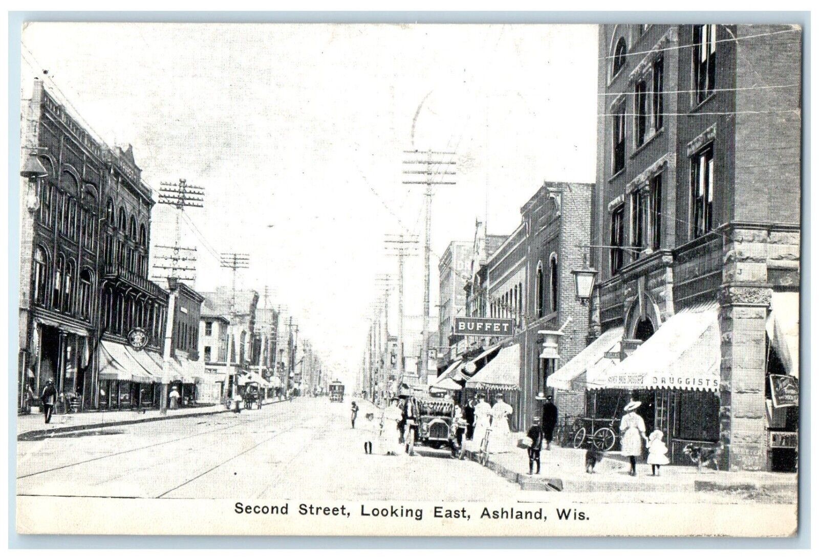 1912 Second Street Looking East Exterior Classic Cars Ashland Wisconsin Postcard
