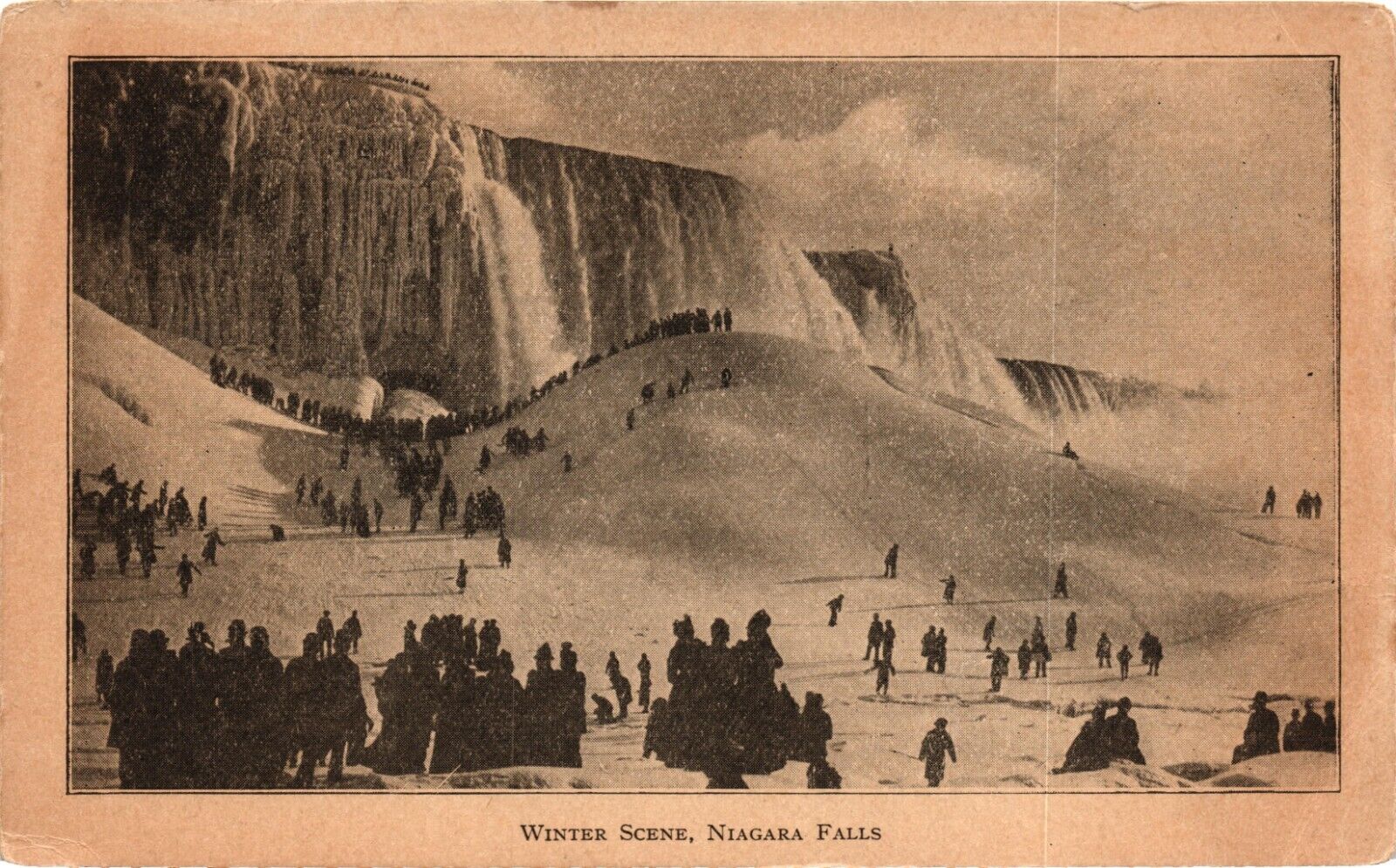 NEW YORK Niagara Falls Winter Snow Scene Art Tourists NY Vintage Postcard