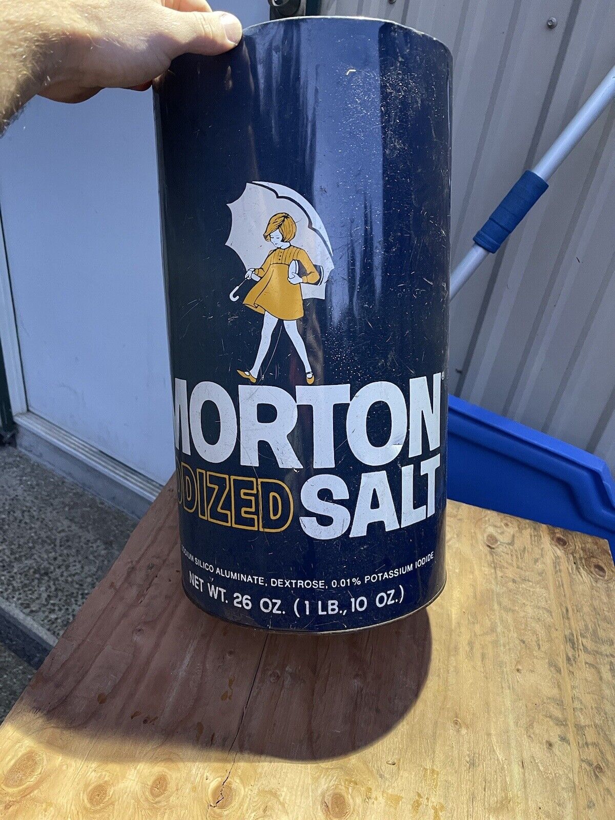 Vtg XXL advertising Morton's Salt Container Store Display Umbrella Girl 18” Tin