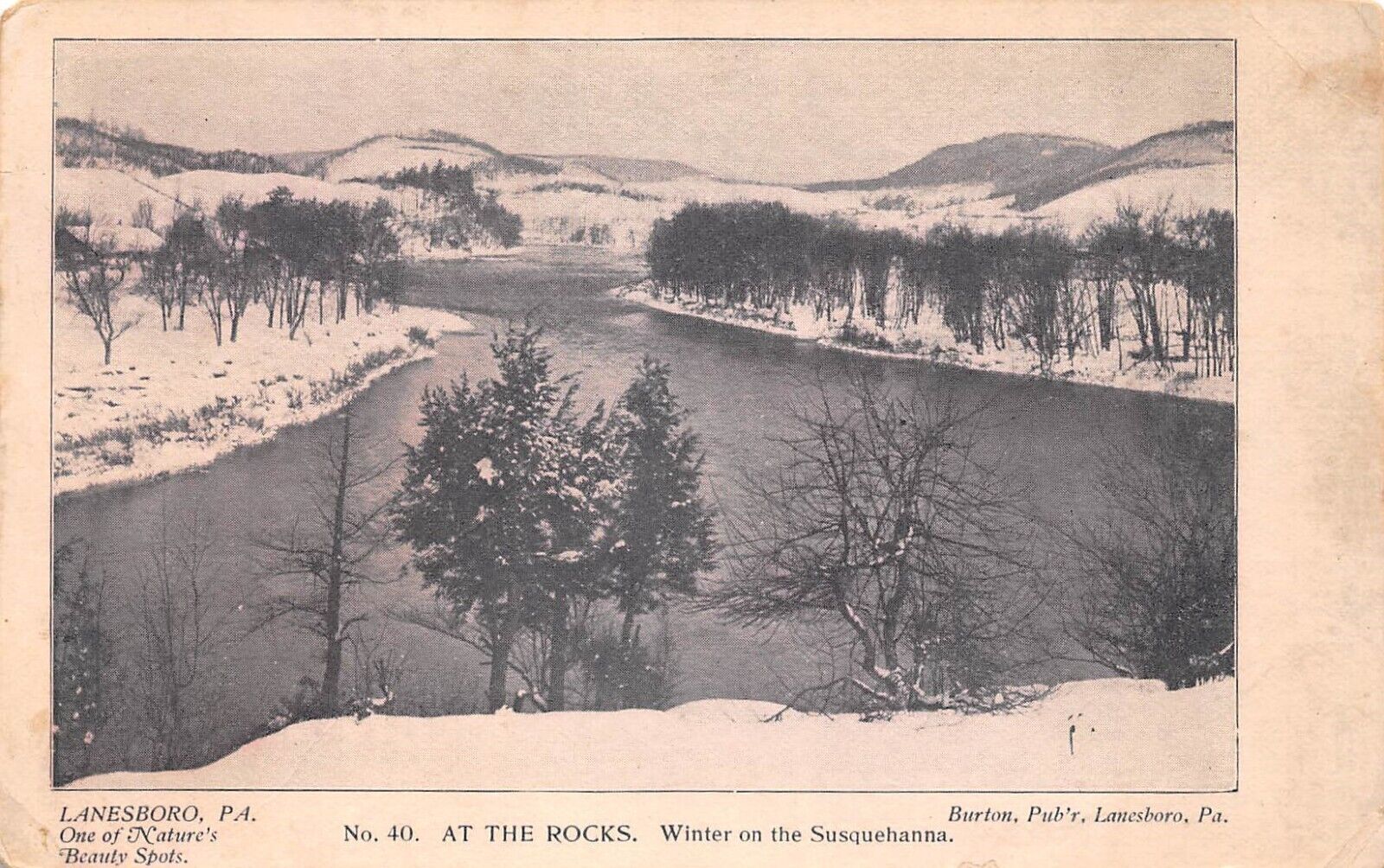 Lanesboro Pennsylvania No 40 AT THE ROCKS Winter on the Susquehanna UDB Postcard