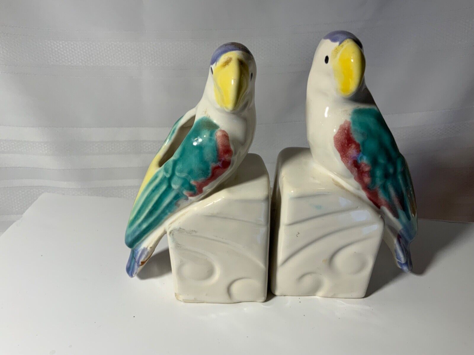 Vintage Ceramic Parrot Succulent Planter Outstanding Colors/Book Ends 