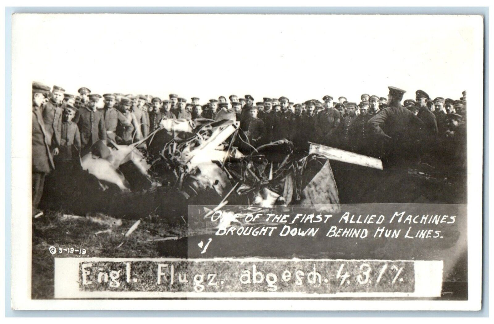 First Allied Machines Brought Down Behind Hun Lines WWI RPPC Photo Postcard