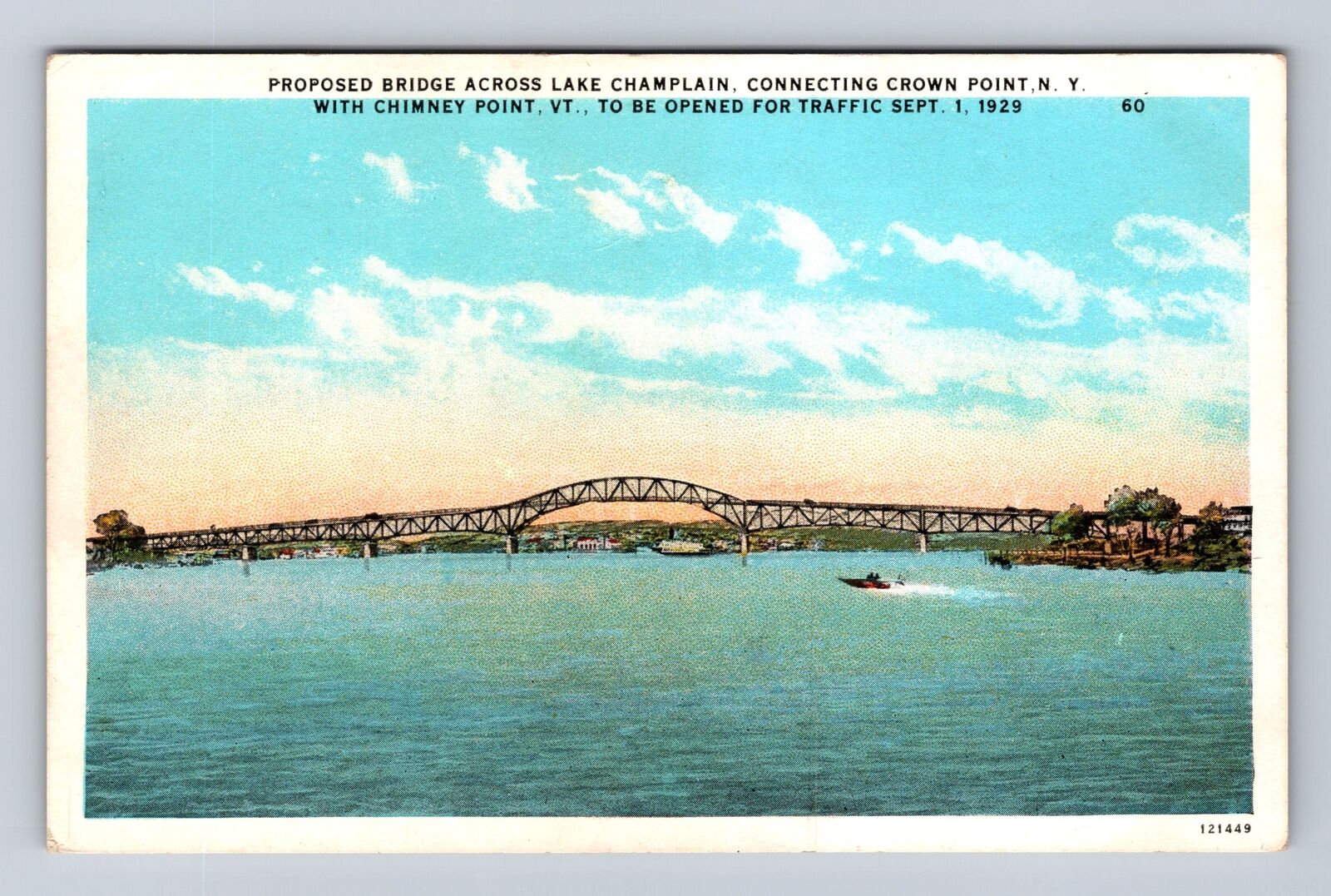 Crown Point NY- New York, Proposed Bridge Across Lake Champlain Vintage Postcard