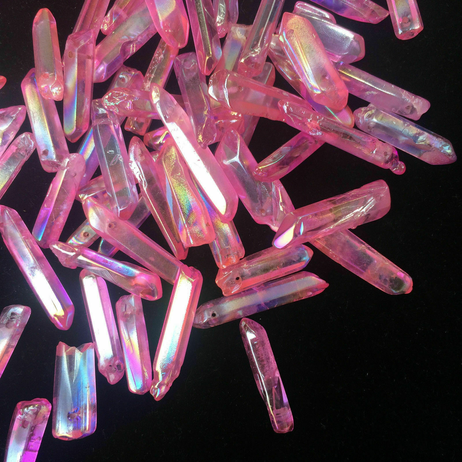 Rose quartz titanium rainbow aura lemurian crystal wand point healing 50g