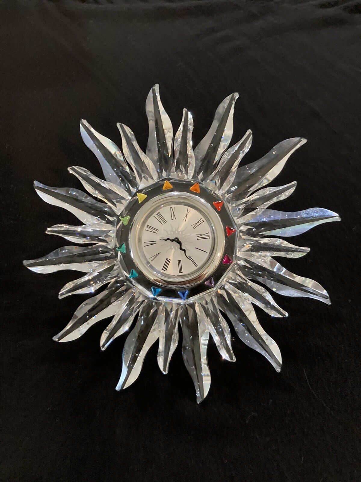  Swarovski Crystal Figurine Sunburst Clock w/ Box Beautiful Retired Vintage 