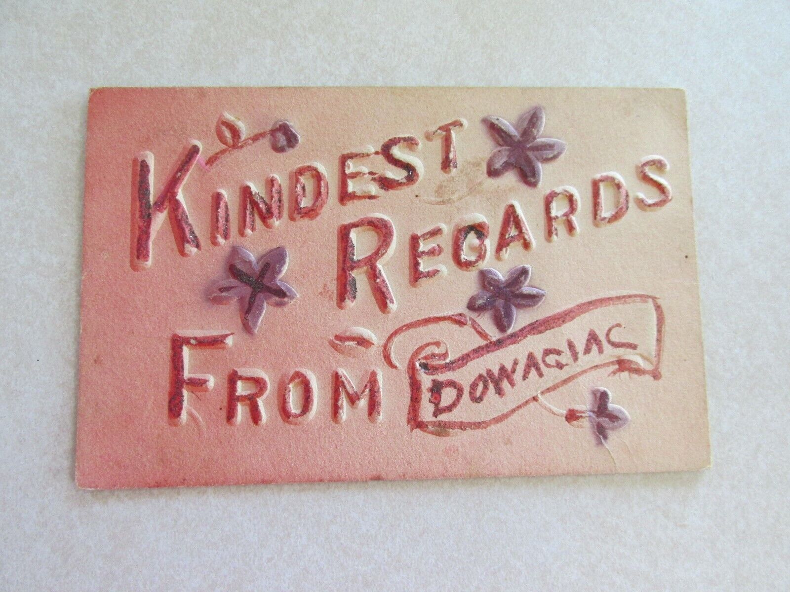J2689 Postcard Kindest Regards from Dowagiac MI Michigan embossed