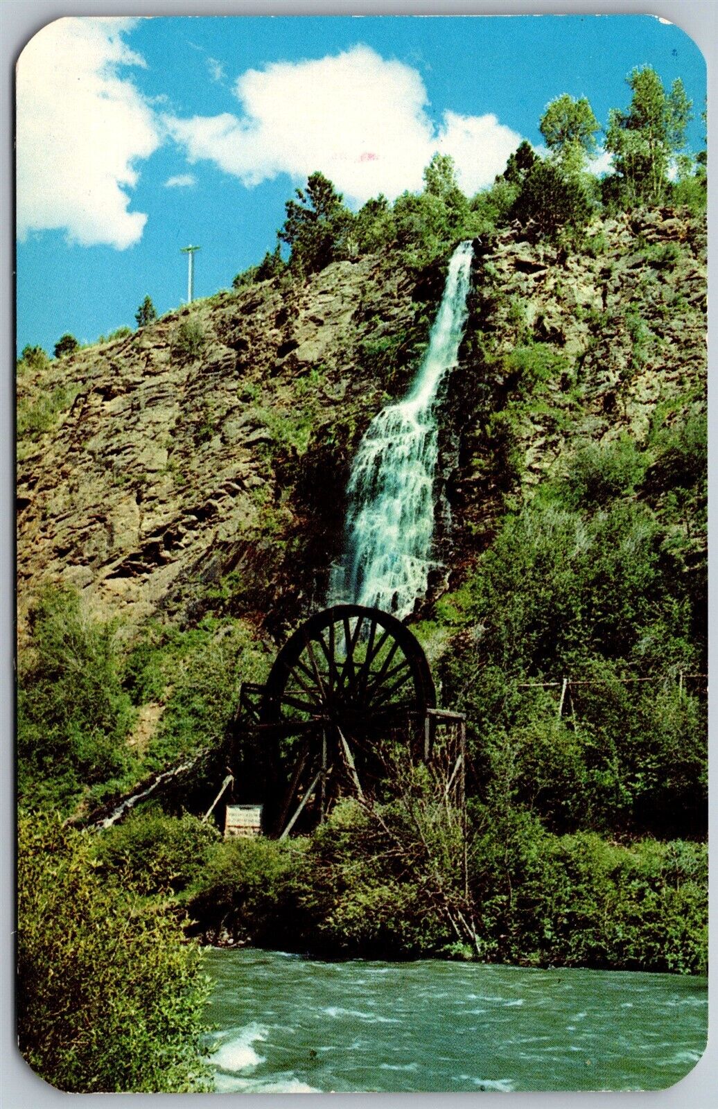 Vtg Idaho Springs Colorado CO Waterfall & Old Water Wheel Clear Creek Postcard